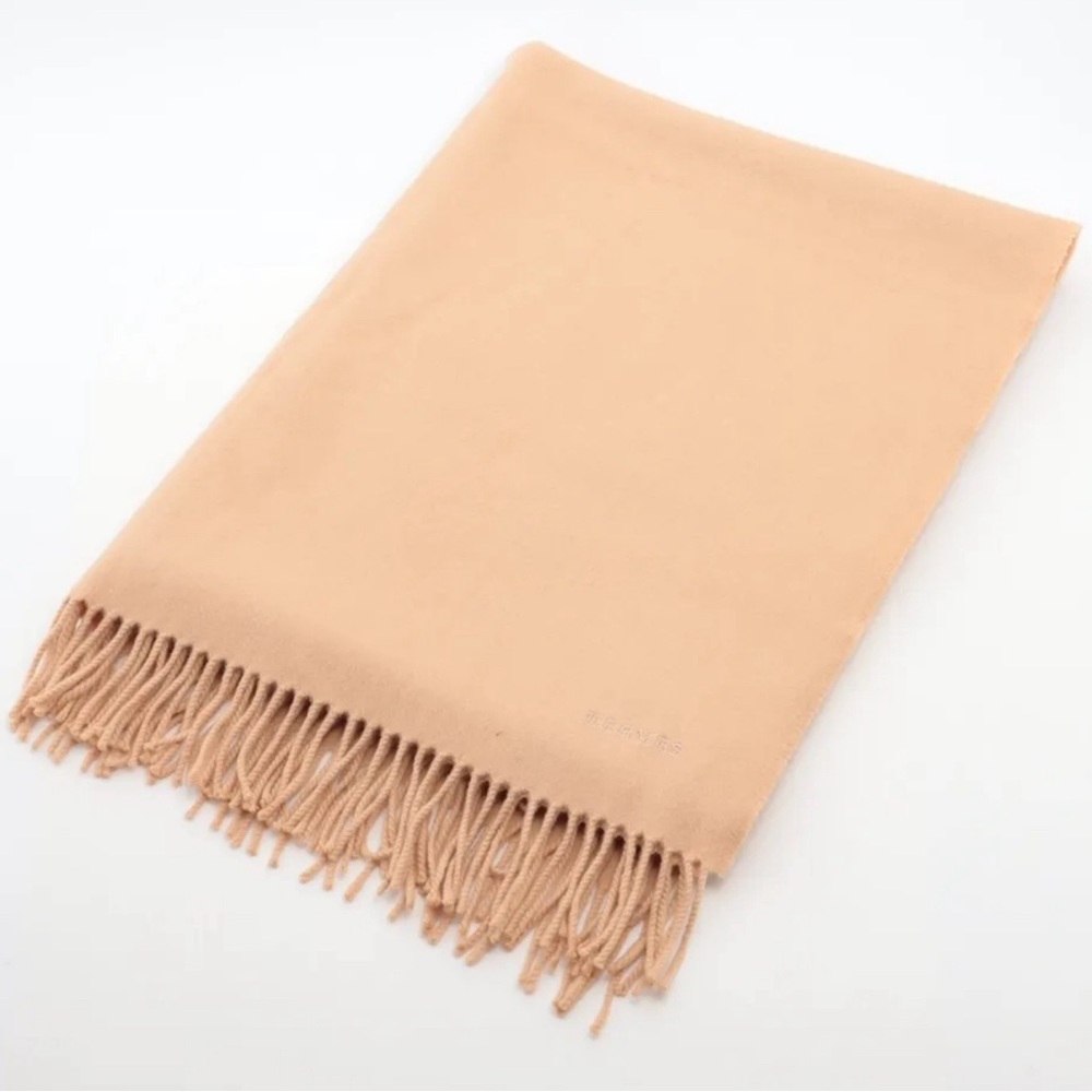Hermes Logo Embroidered Cashmere Scarf Apricot - Picture 1 of 3